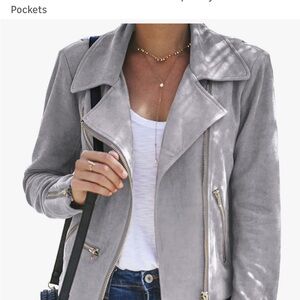 GOSOPIN Women Faux Suede Zipped Motorcycle Jacket